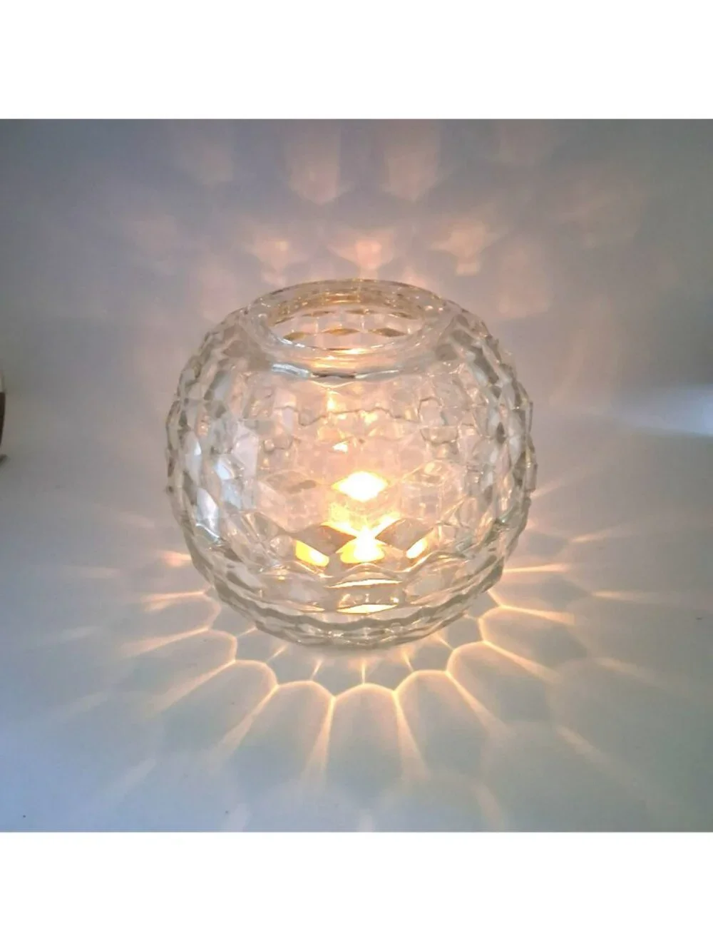 HOMCO Fairy Lamp Clear Glass Globe Candle Holder With Diamond Honeycomb Pattern